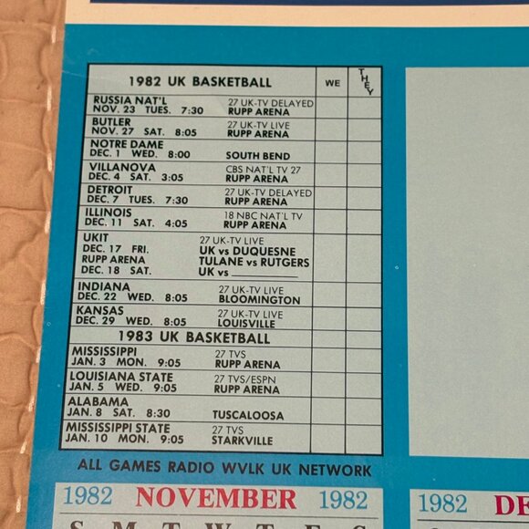 Vintage Kentucky Wildcats 82-83 Basketball Schedule Calendar Poster Twin Towers - Picture 3 of 16